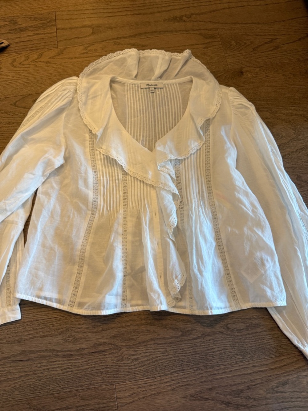 Madewell Lace-Insert Ruffled Pintuck Long-Sleeve Top - Picture 2 of 2